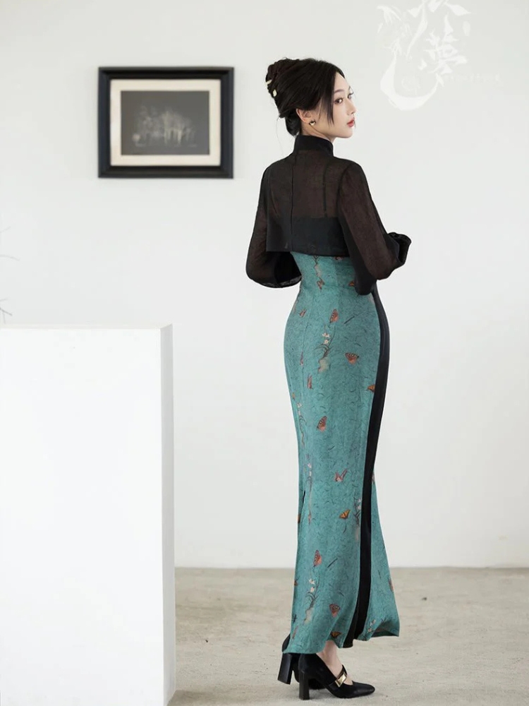 Azure Smoke | Modern 2-Pieces Qipao Dress (青烟)