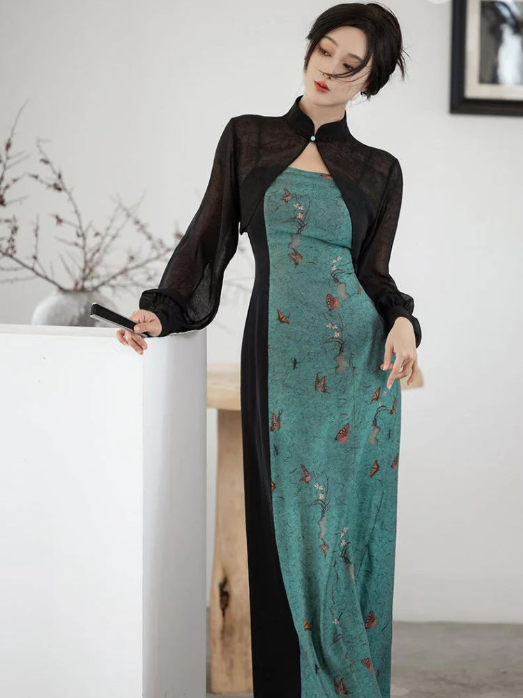 Azure Smoke | Modern 2-Pieces Qipao Dress (青烟)