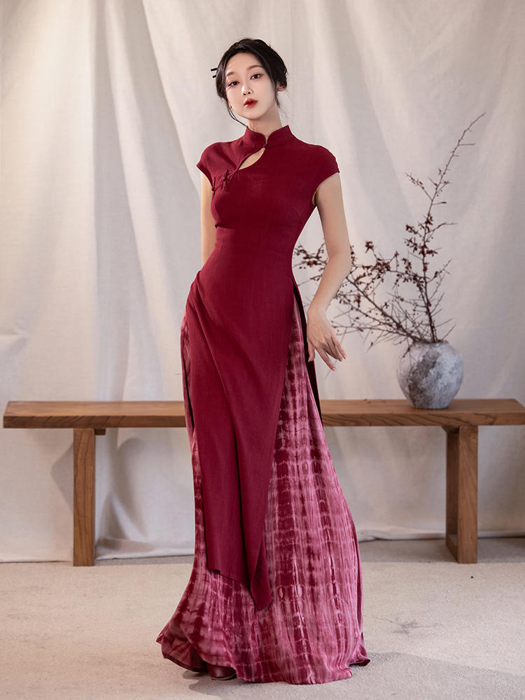 Wine Red Premium Sequin Qipao (红妆)