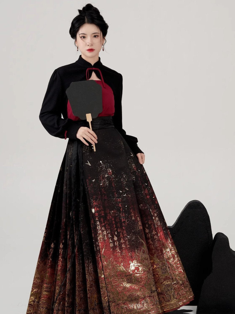 Cinnabar | Modern 3-Pieces Ma Mian Skirt Set (丹砂)